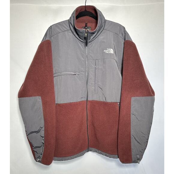 Vintage The North Face Men's Maroon Full-Zip Fleece Jacket Size XL